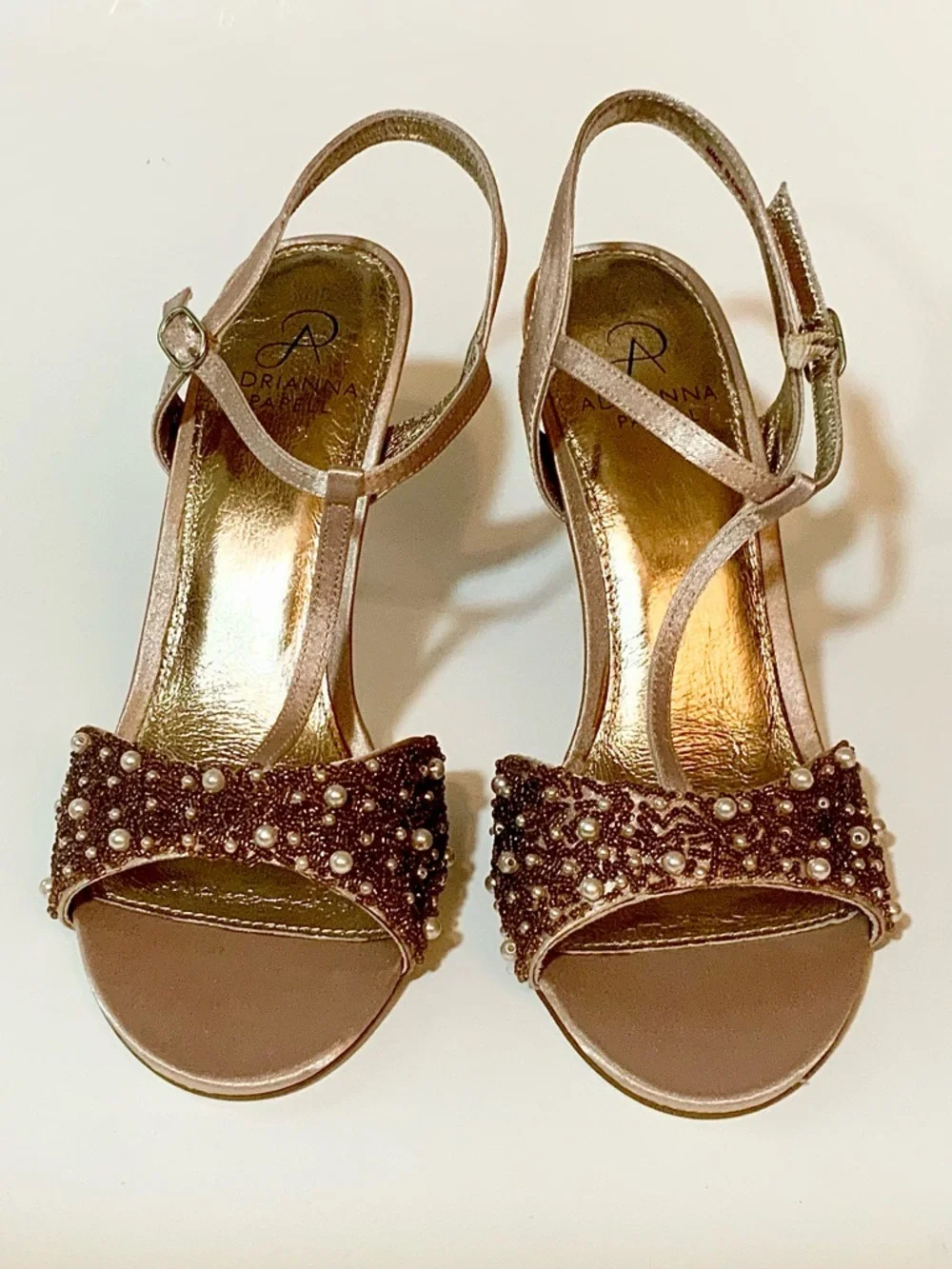 Adrianna Papell Beaded T-Strap Heels in Rose Gold - Picture 8 of 15